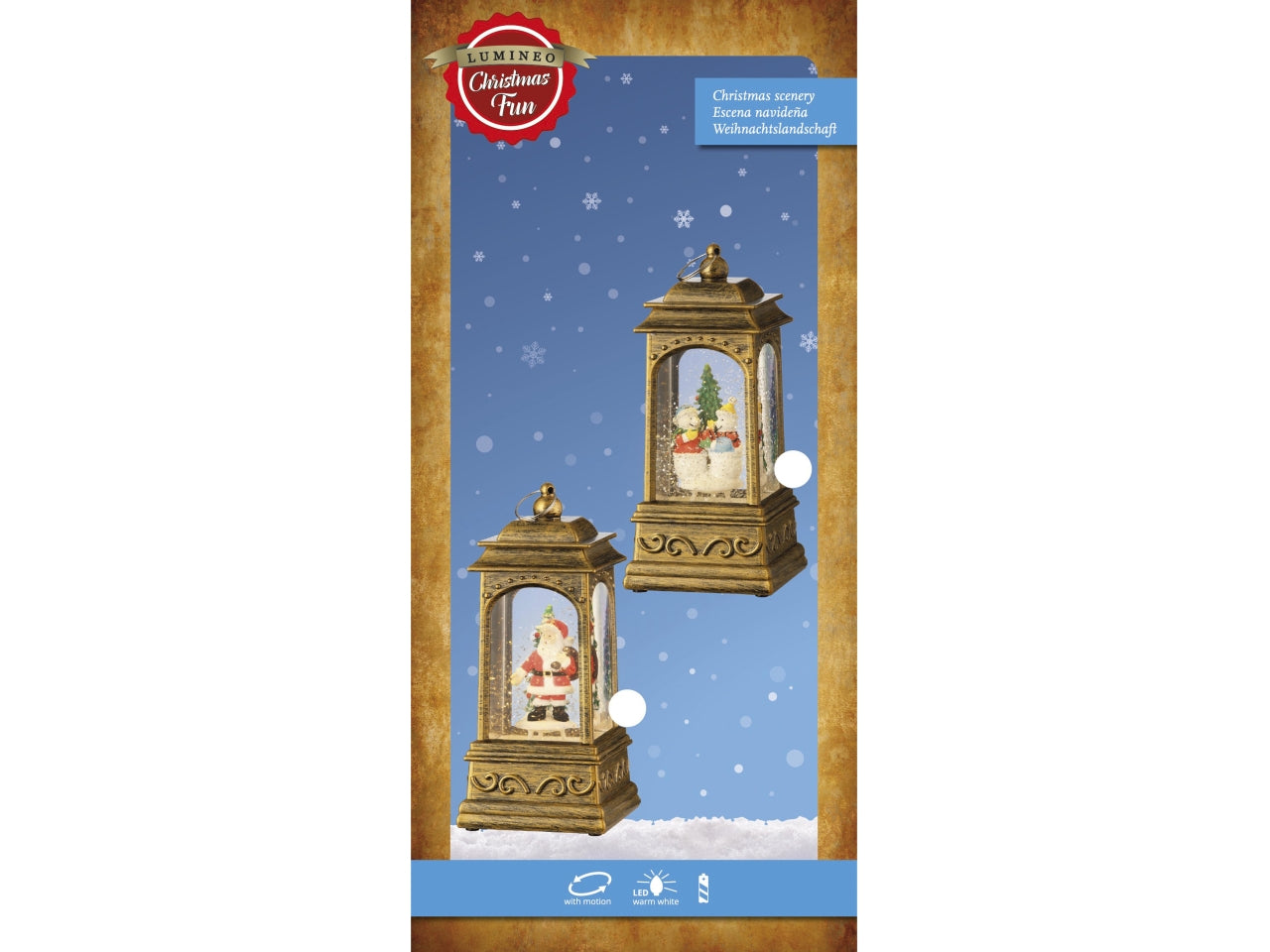 Scenario natalizio a led con acqua 9x9x20,5cm a batteria oro in 2 assortimenti