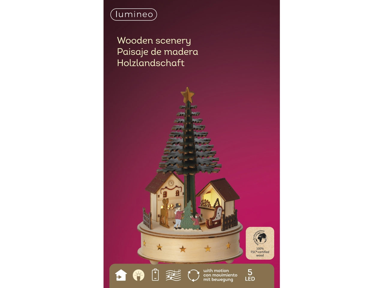 Scenario natalizio in legno con led d.15x25cm a batteria