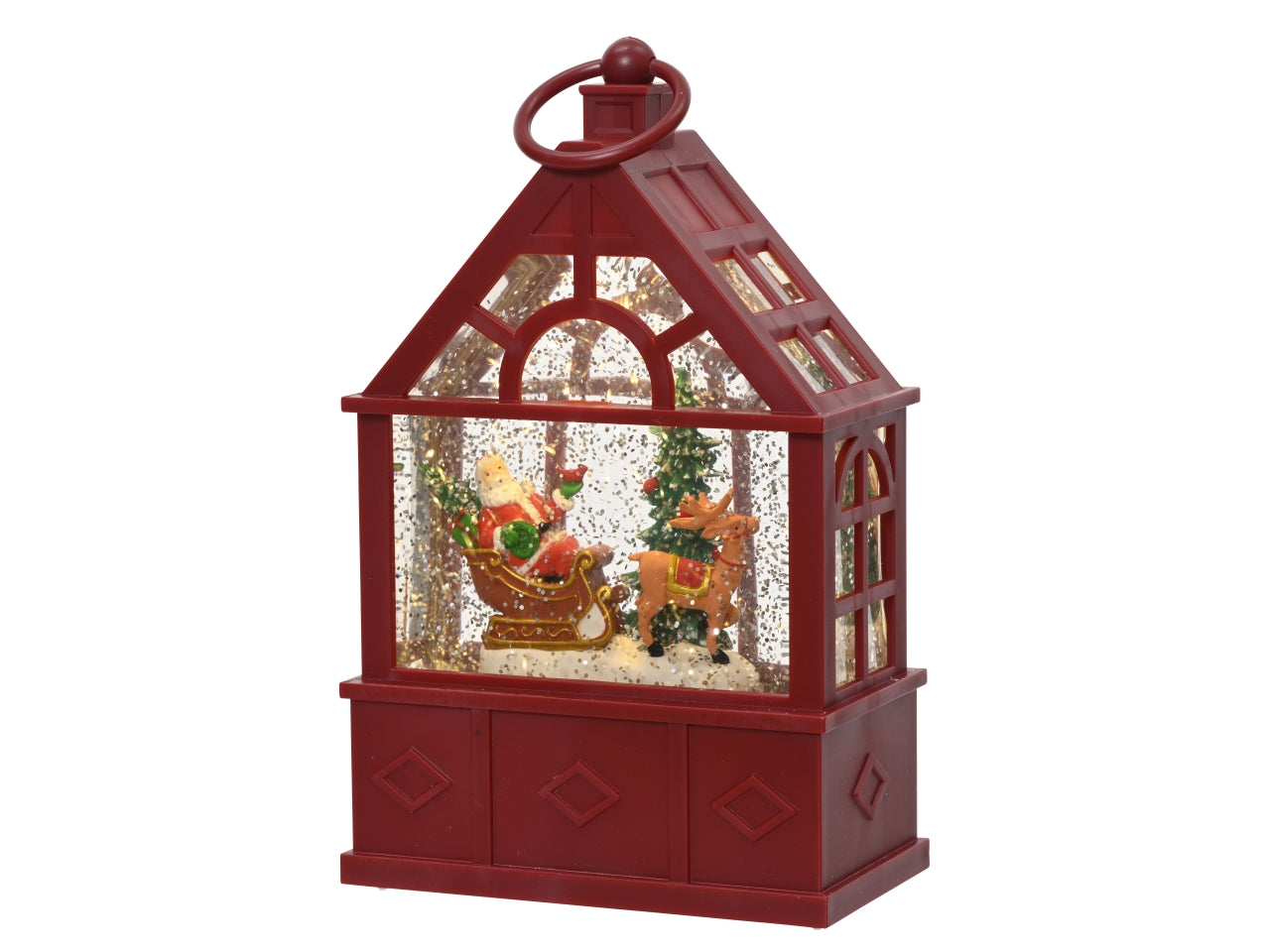 Scenario natalizio a led con acqua 7,3x13,4x25,4cm a batteria rosso