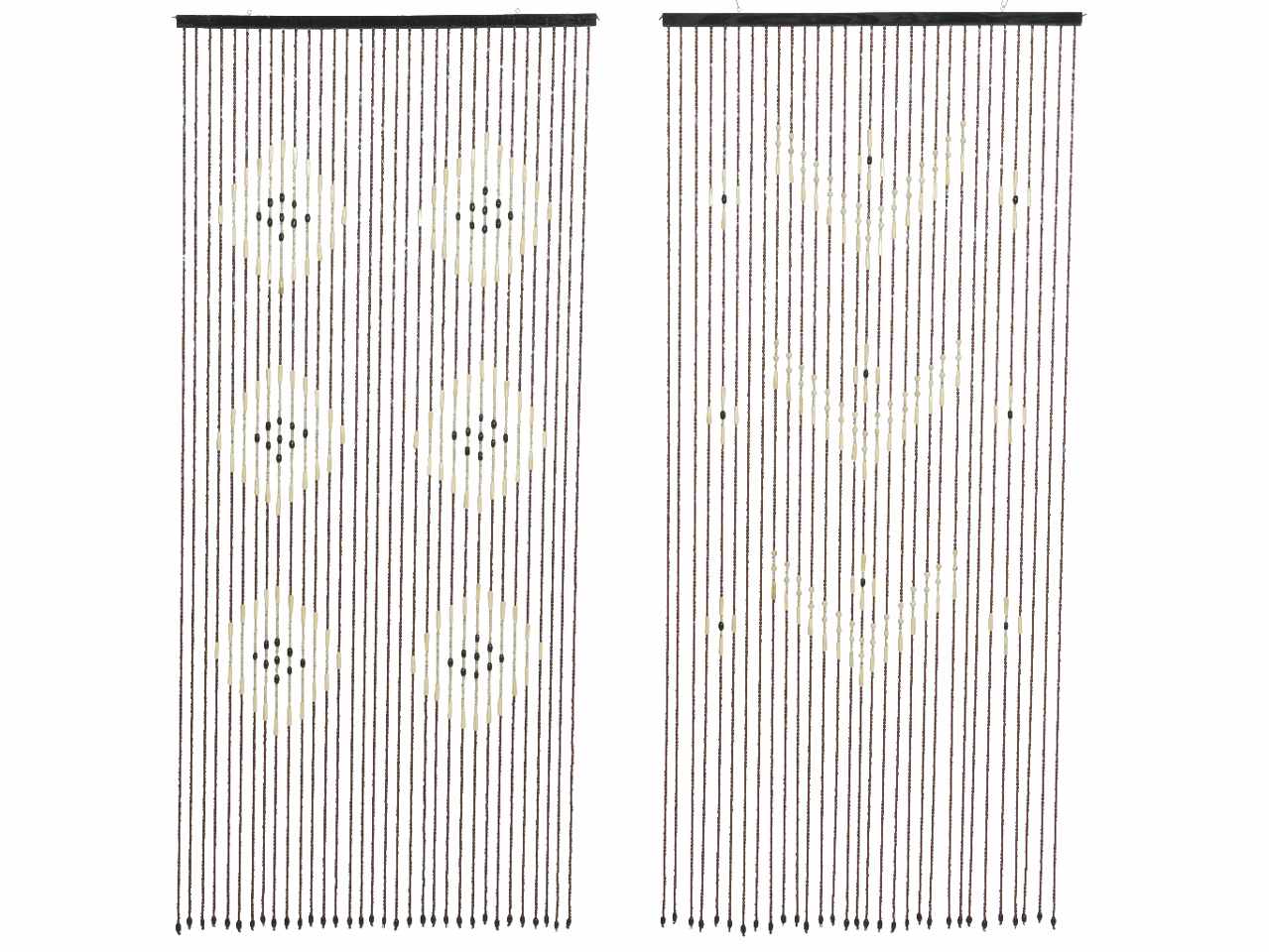 Tenda di bamboo con decorazione di perline e barra in legno 2 fantasie assortite 90xh.200cm