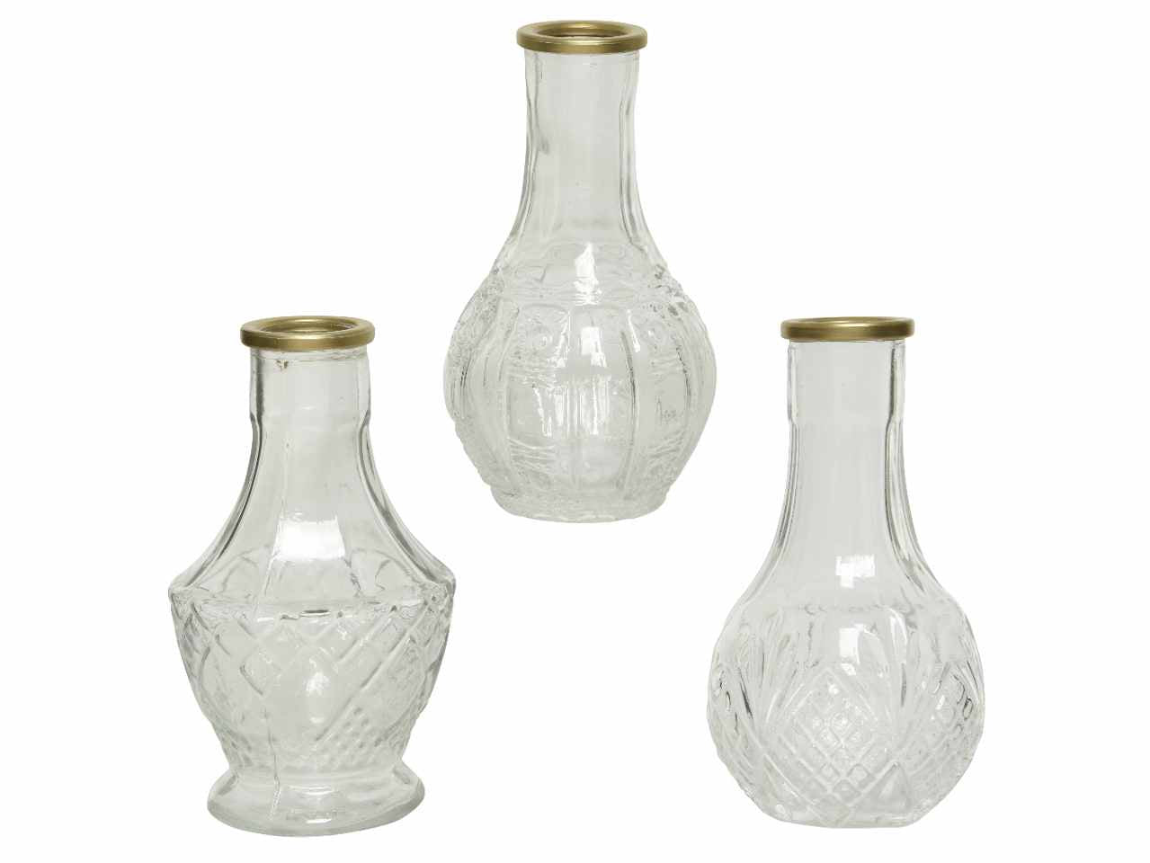 Vaso in vetro trasparente con 3 assortimenti di rilievo d.8xh.11.5cm