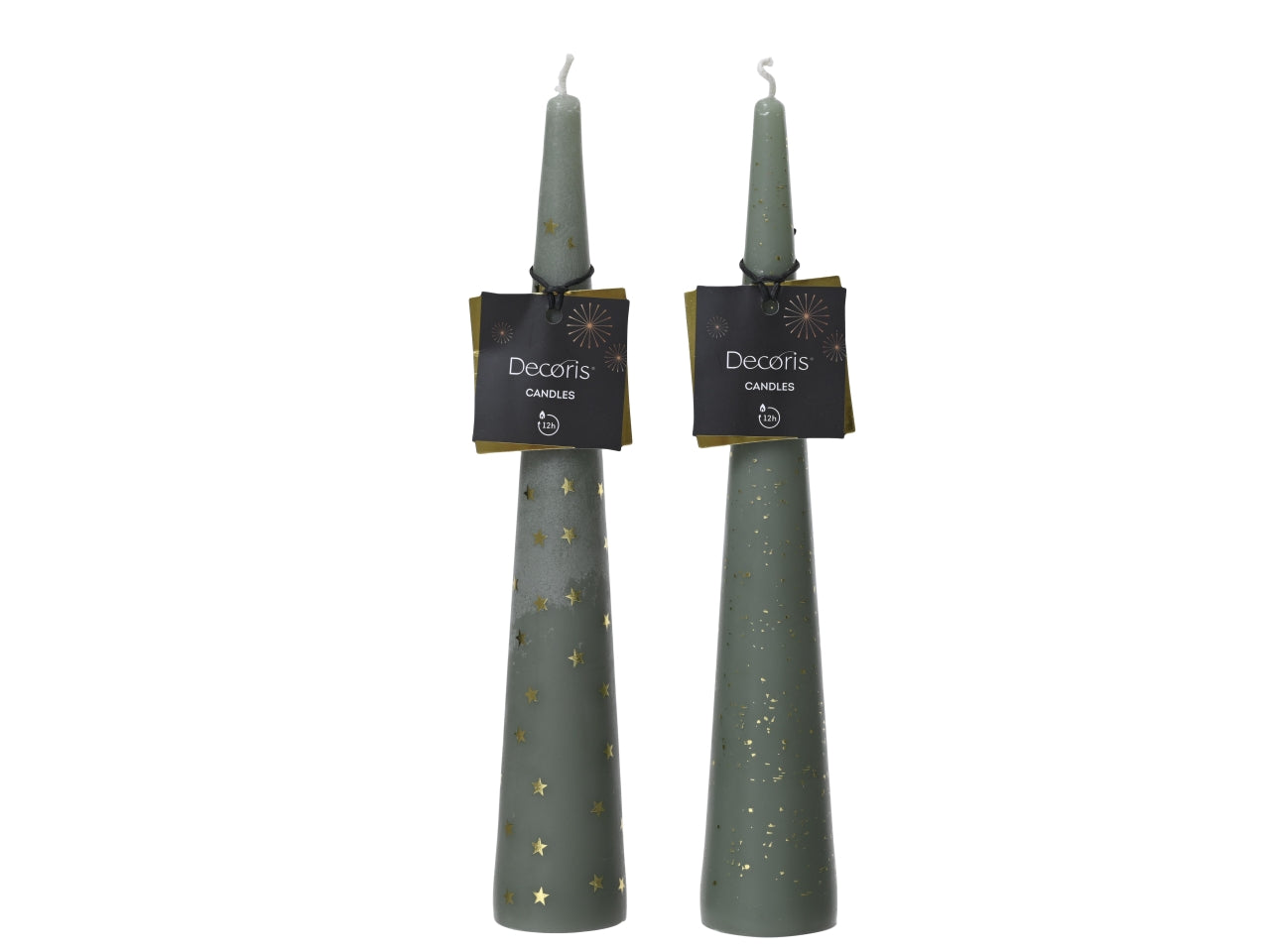 Candela decorativa conica d.4,5x25cm verde in 2 assortimenti