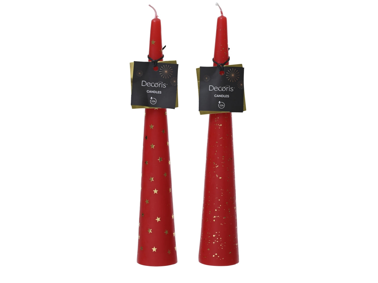 Candela decorativa conica d.4,5x25cm rossa in 2 assortimenti