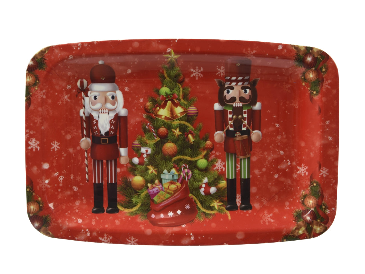 Vassoio natalizio decorato rettangolare 22x33x1,7cm rosso