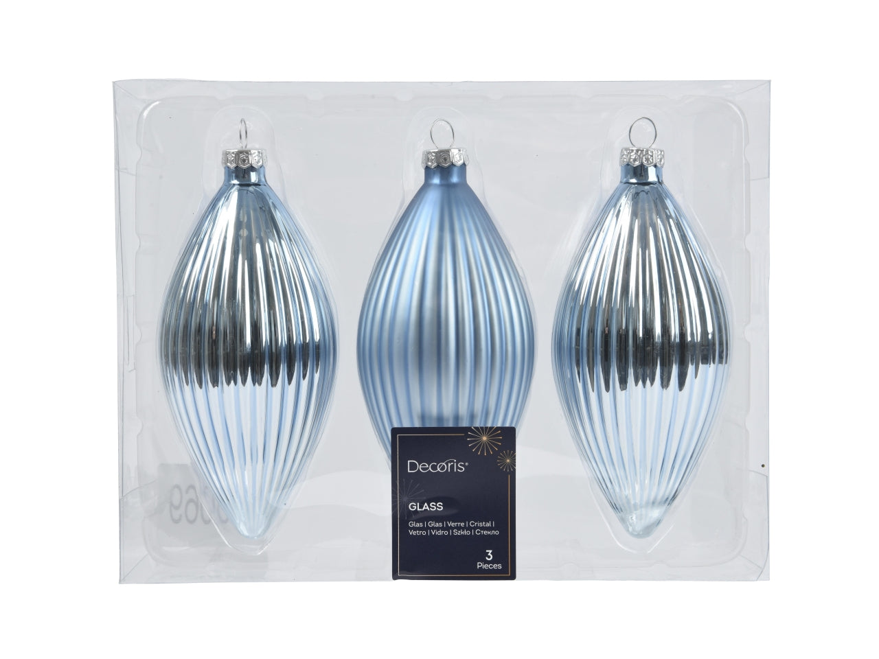 Pendente di vetro d.6x13cm a forma di oliva opaco blue la confezione contiene 3 pendenti