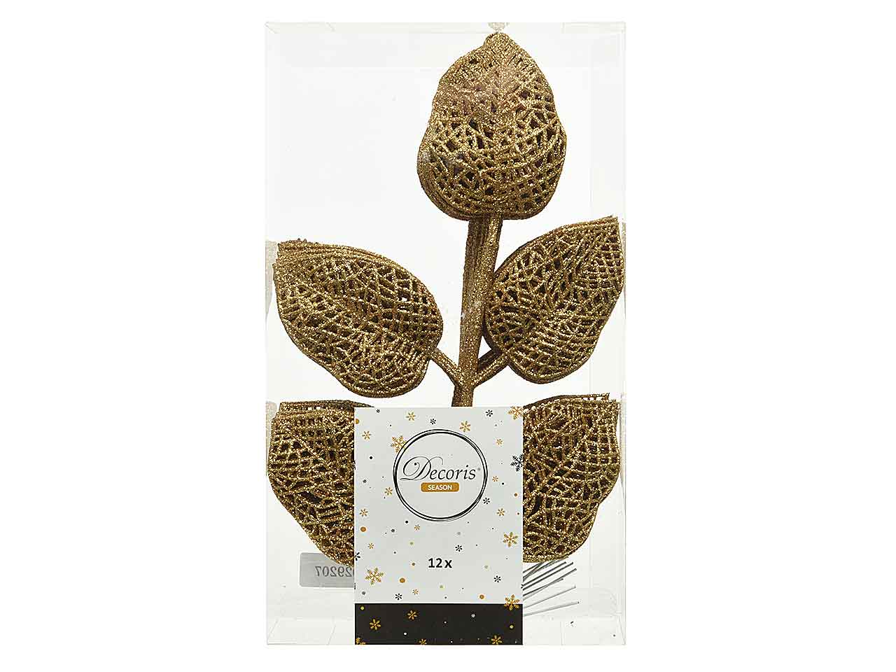 Foglia glitter 12 pezzi h.16cm oro 029207