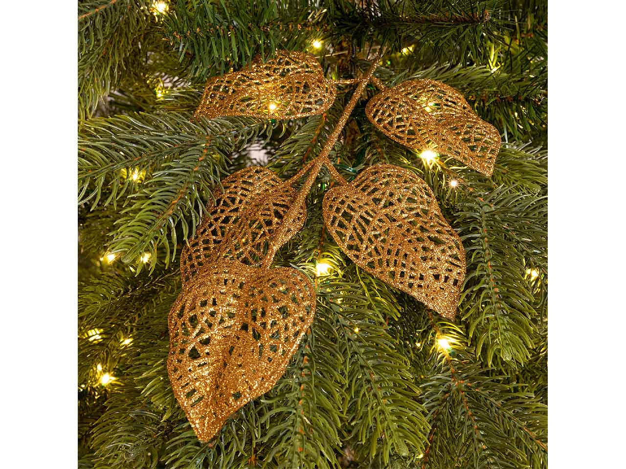 Foglia glitter 12 pezzi h.16cm oro 029207