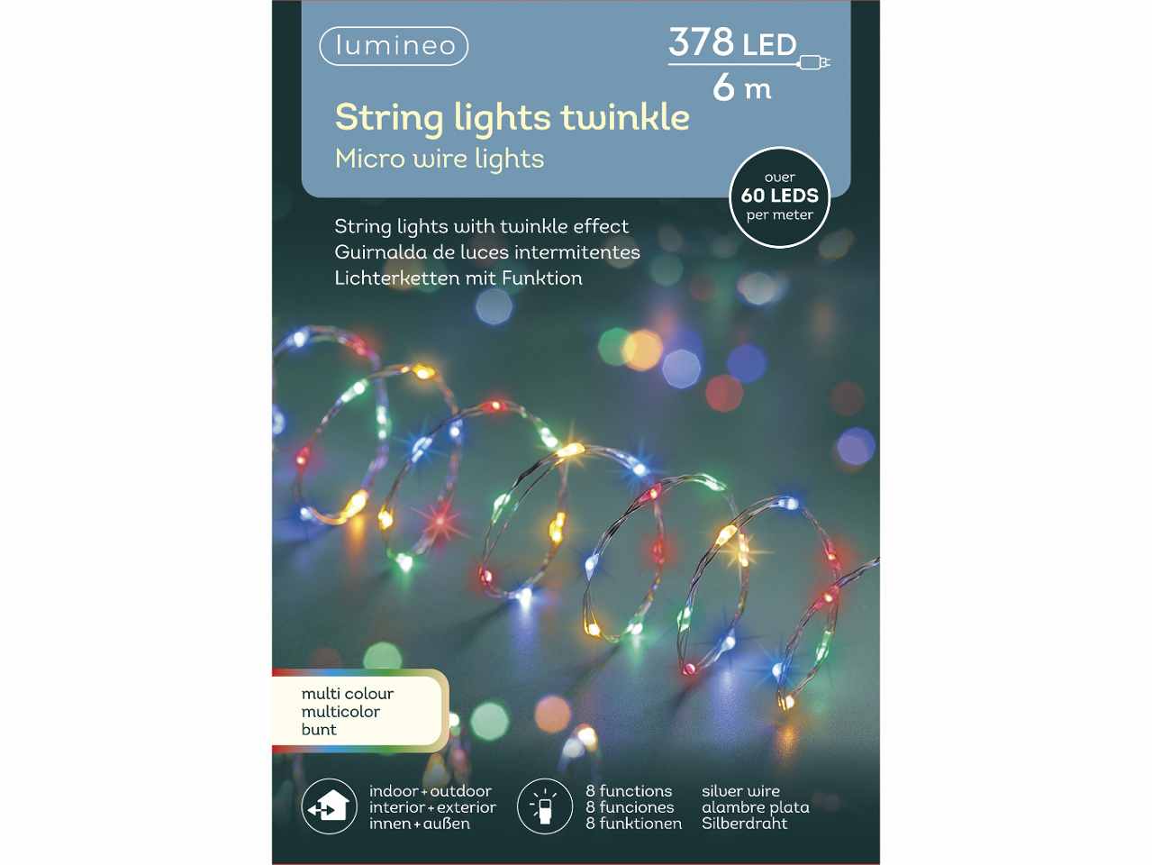 Catena luci 378micro led multicolor 6metri 8 funzioni uso esterno