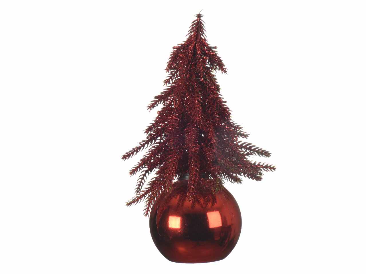 Mini albero di natale 16x16x28cm su sfera rosso