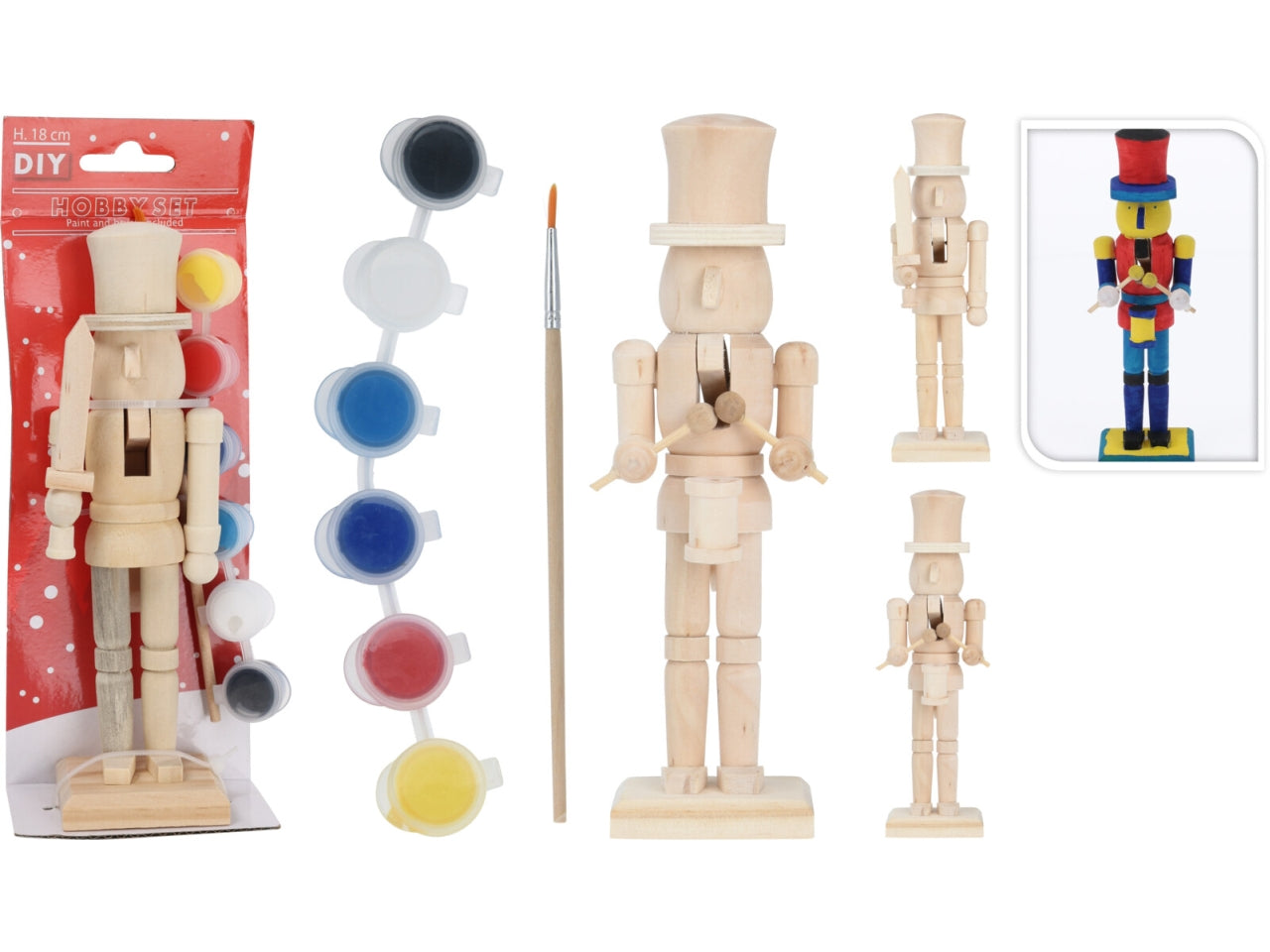 Figura di schiaccianoci in legno da dipingere 18cm in 4 assortimenti