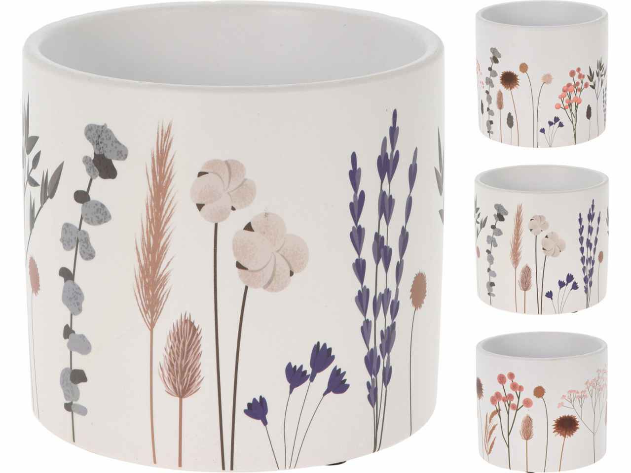 Vaso in ceramica 13x12cm decorazione fiori in 3 assortimenti