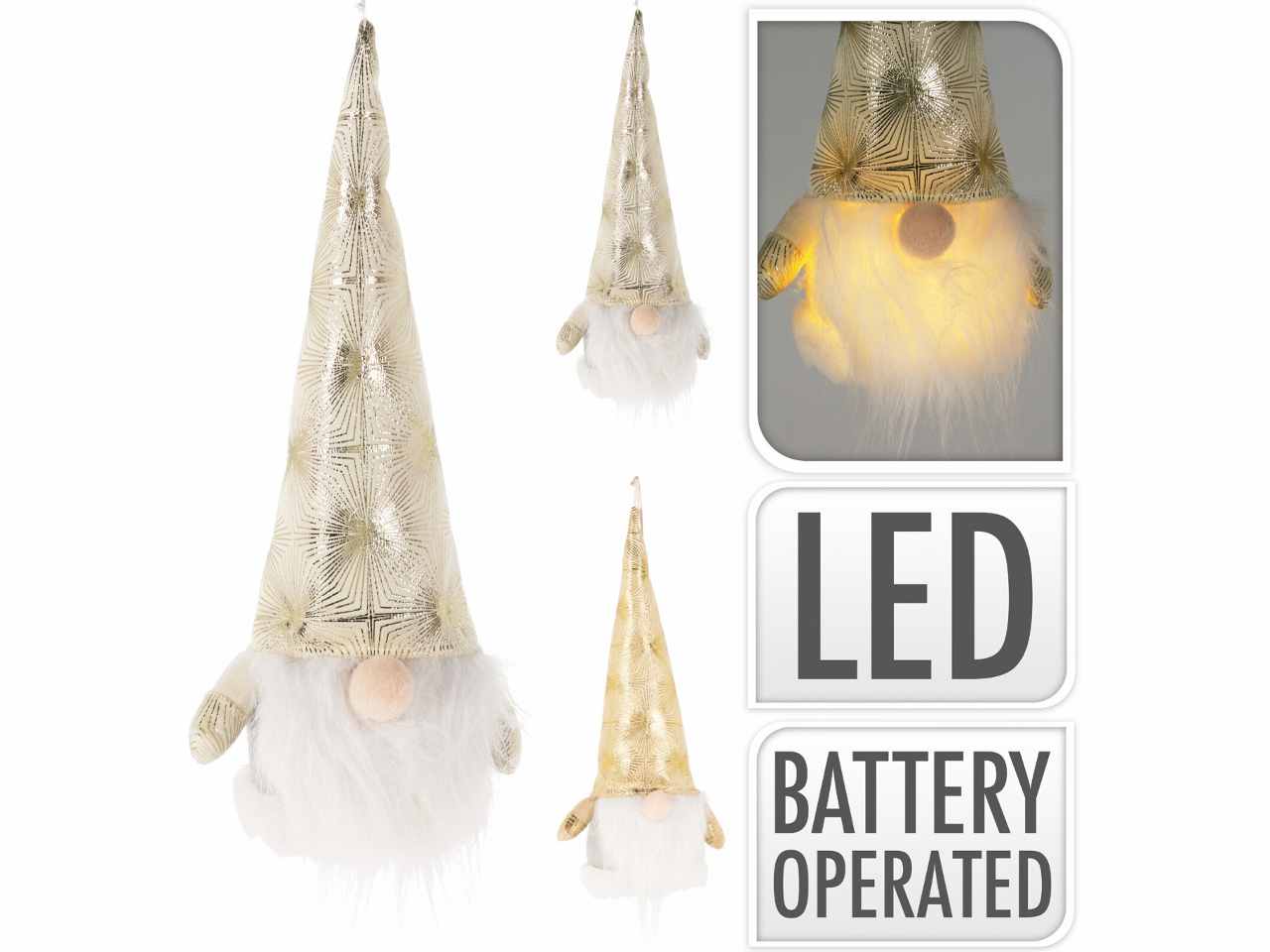 Gnomo tessuto oro con led 32cm