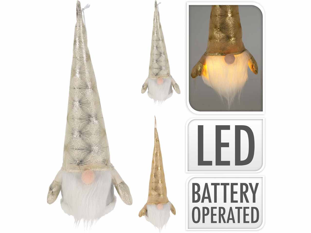 Gnomo tessuto oro con led 43cm