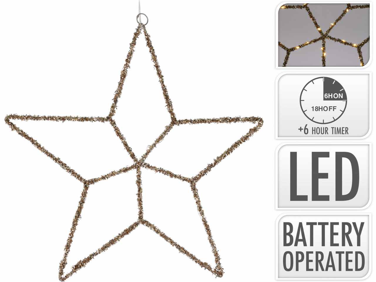 Stella oro 45cm con 30led e funzionamento a batteria