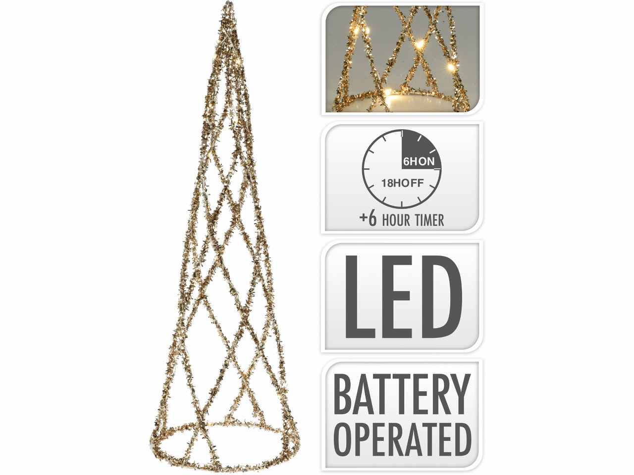 Cono oro 40cm con 20led e funzionamento a batteria