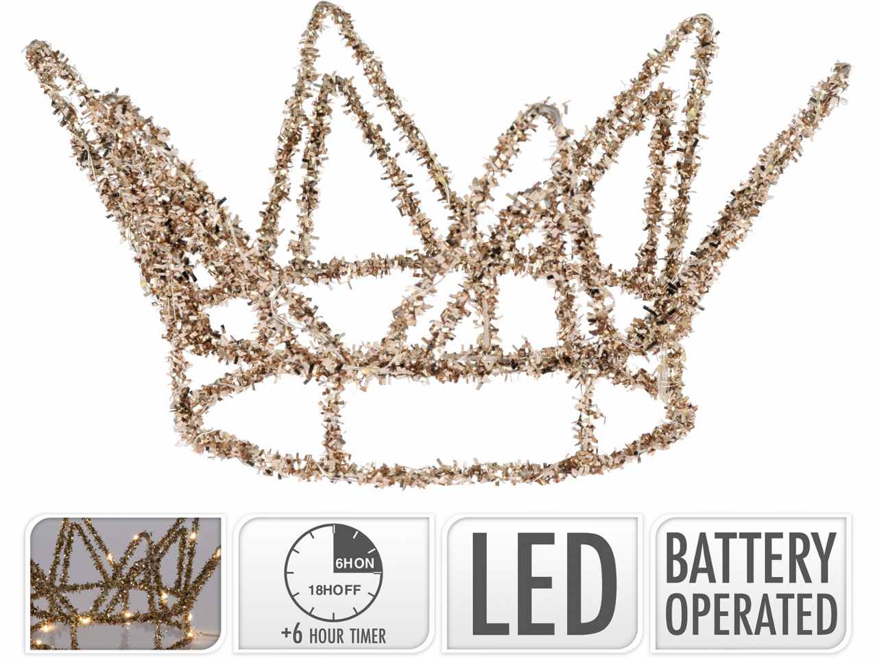 Corona oro 12cm con 20led e funzionamento a batteria