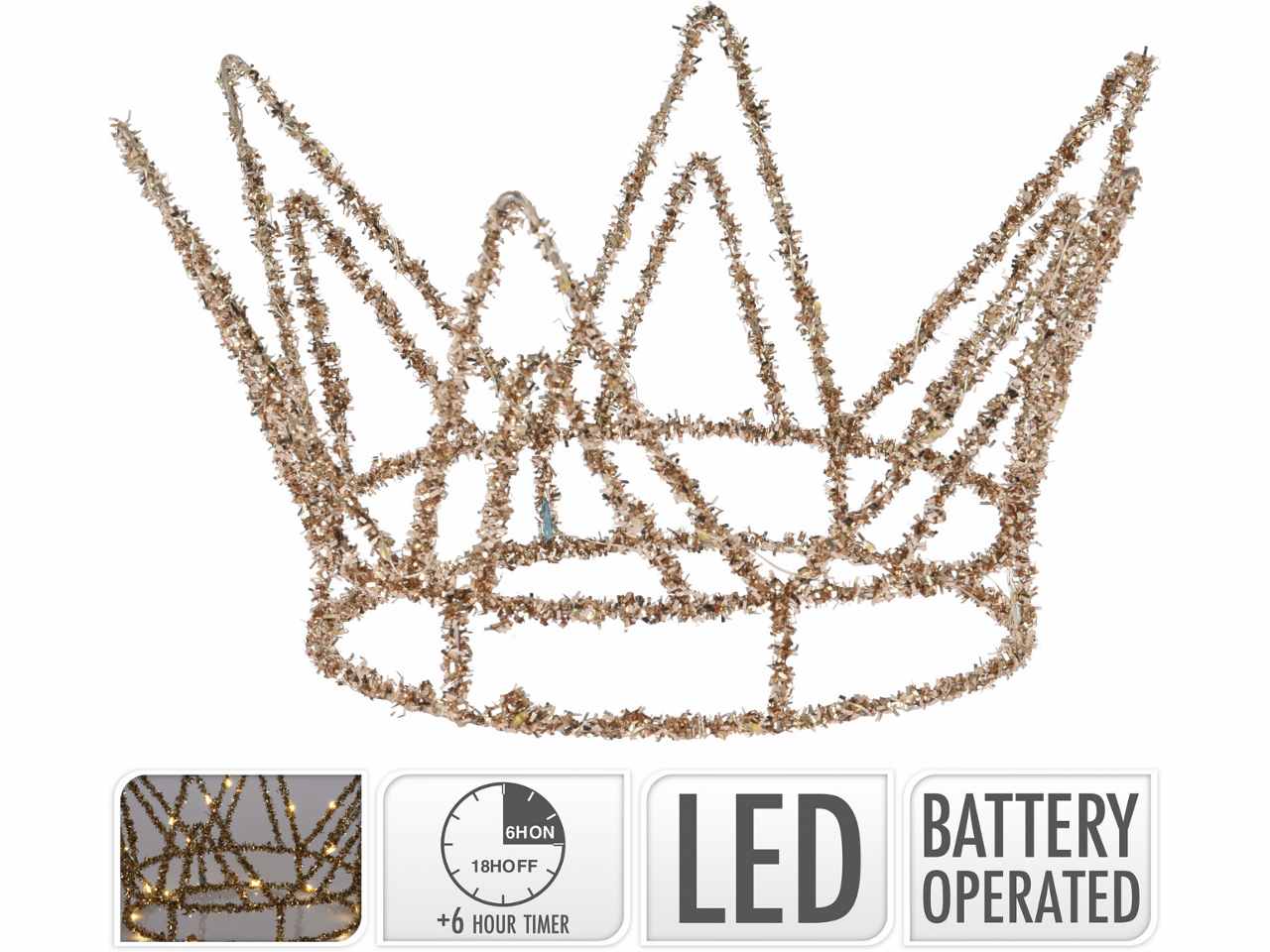 Corona oro 17cm con 30led e  funzionamento a batteria