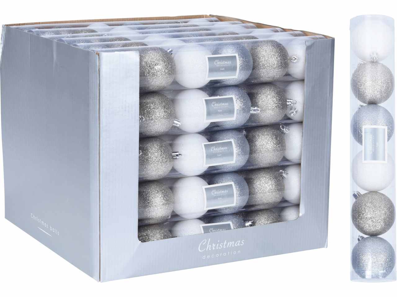 Sfere 6pezzi in plastica d.60mm nei colori rosso bianco e argento
