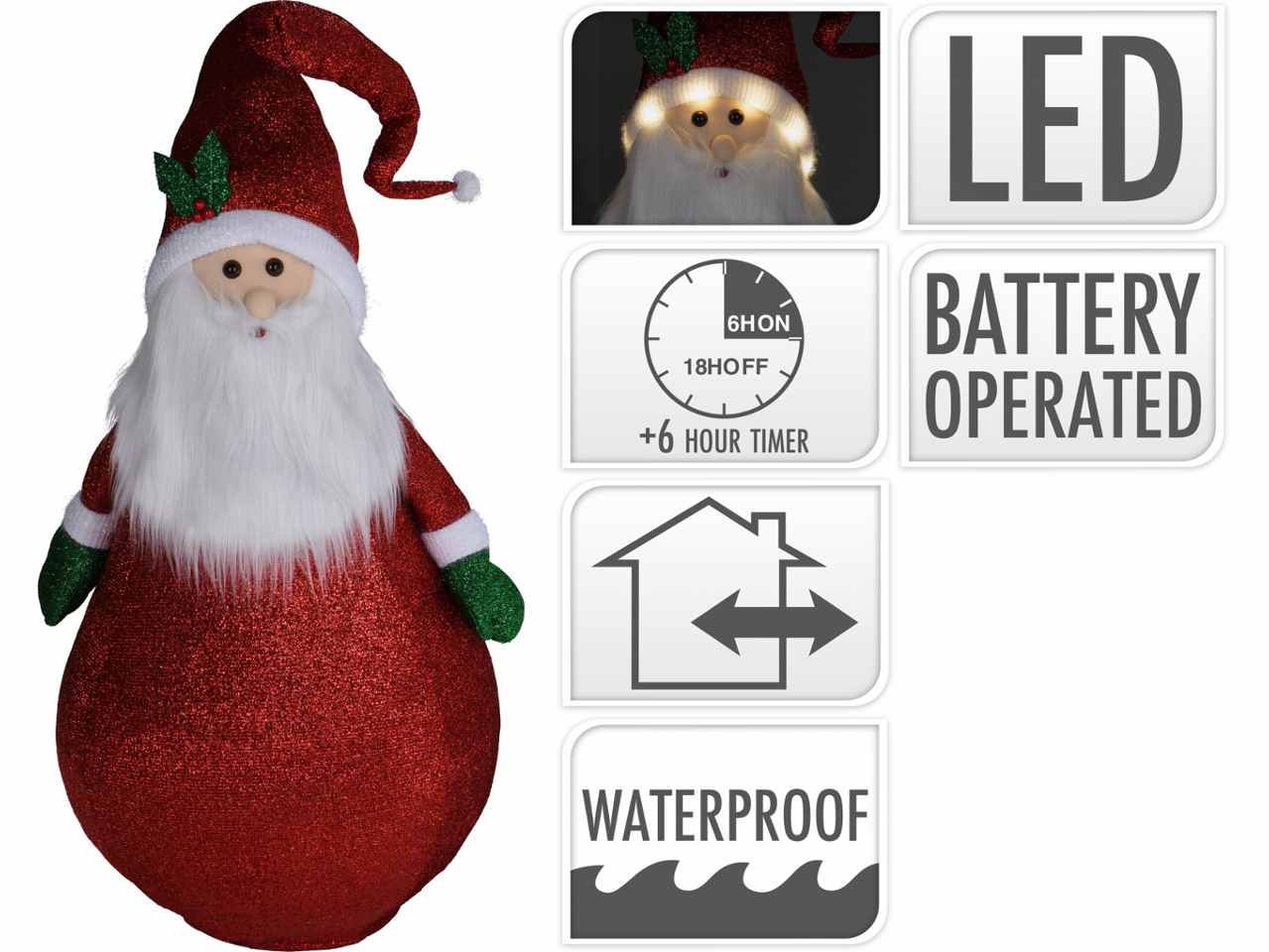 Babbo natale 60x140cm con 10led e funzionamento a batteria. uso interno ed esterno