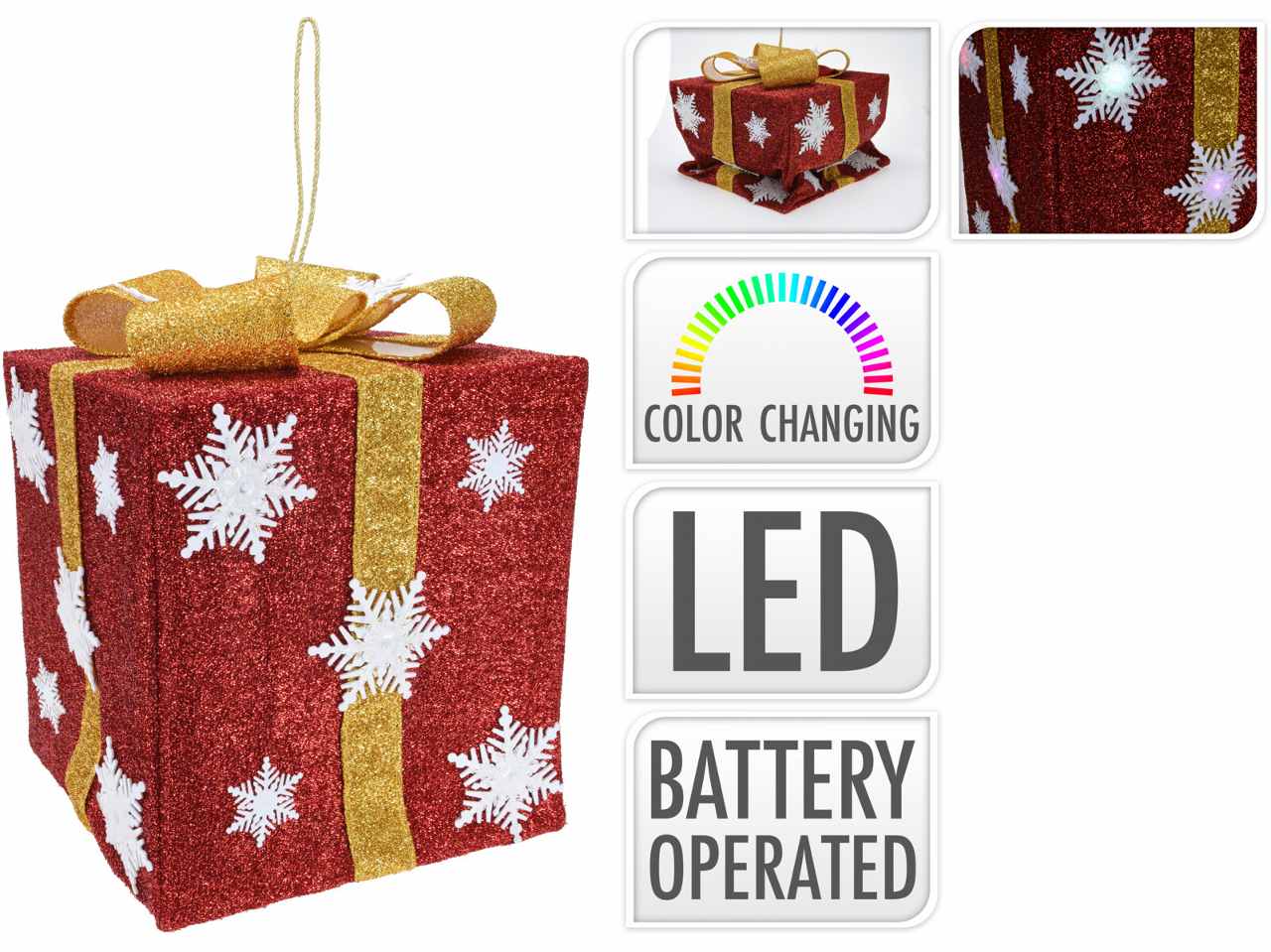 Pacco regalo rosso con stelle con led e funzionamento a batteria $