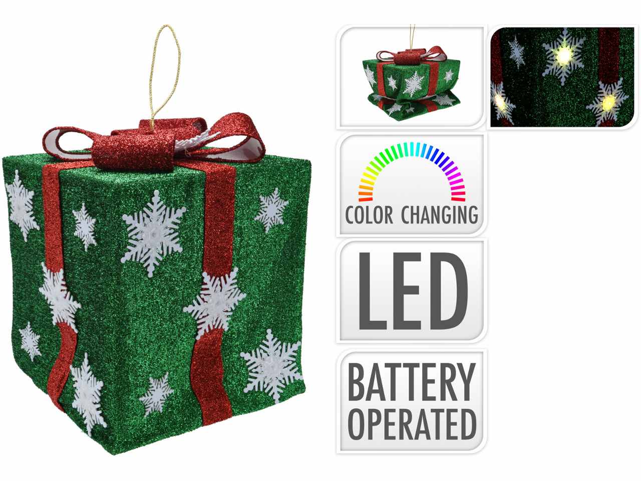 Pacco regalo verde con stelle con led e funzionamento a batteria $