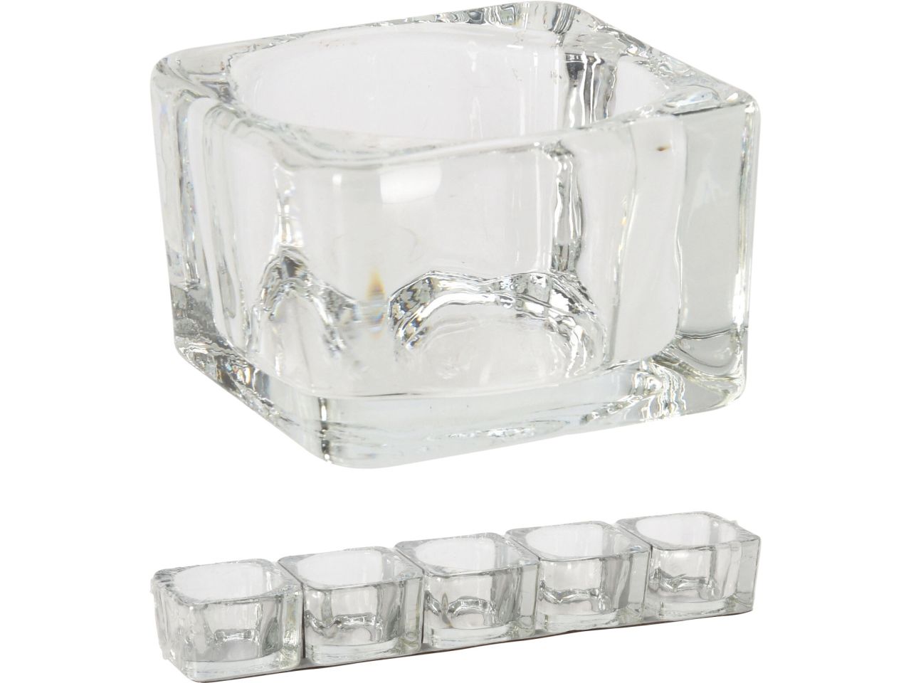 Porta tealight in vetro misura 25x3x5cm - la confezione comprende 5 tealight