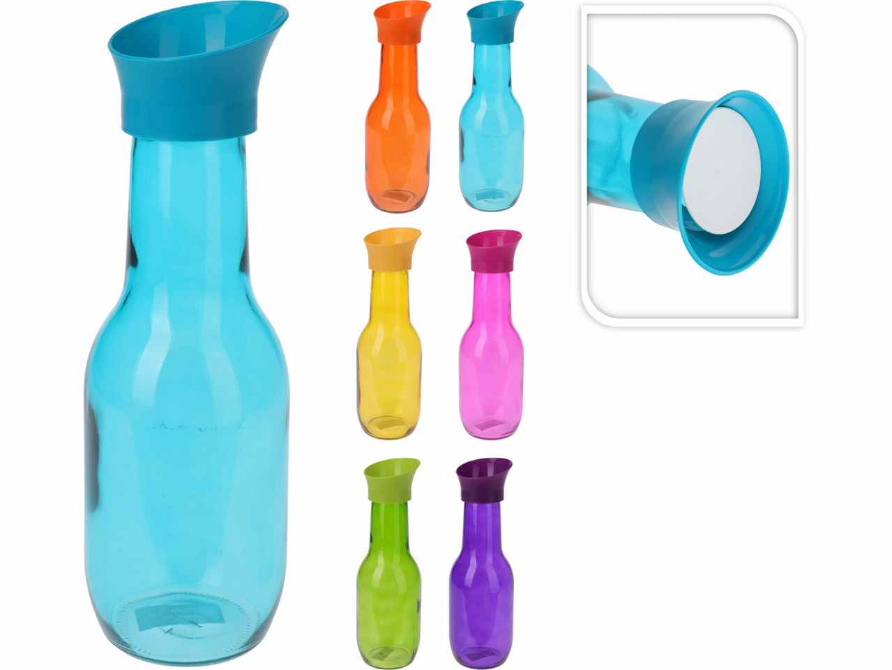 Caraffa in vetro 1lt con tappo in plastica 6 assortimenti