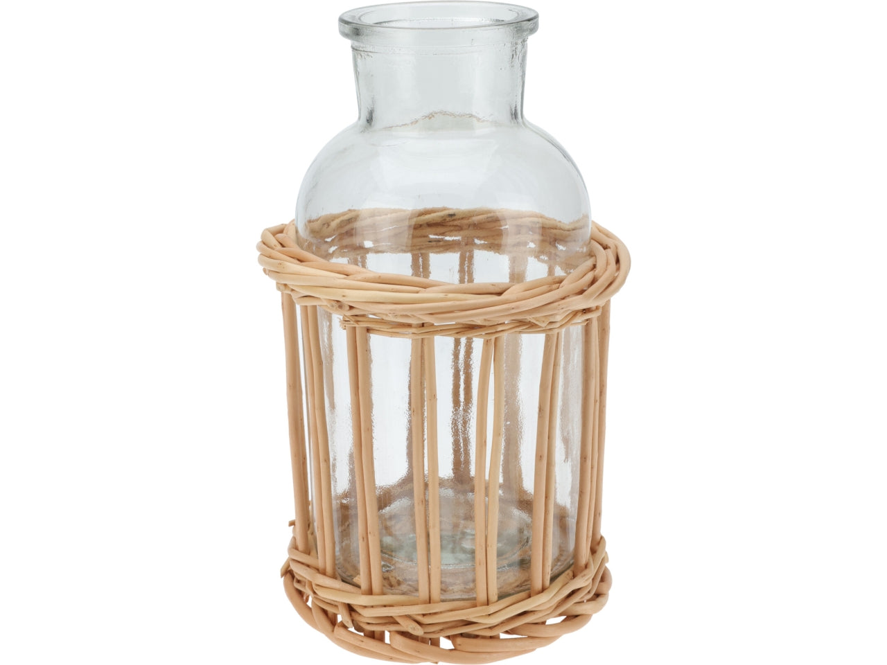 Bottiglia Decorativa Koopman in Vetro e Vimini - Stile Jungle, Ideale per Decorazione, Colori Naturali - 22cm