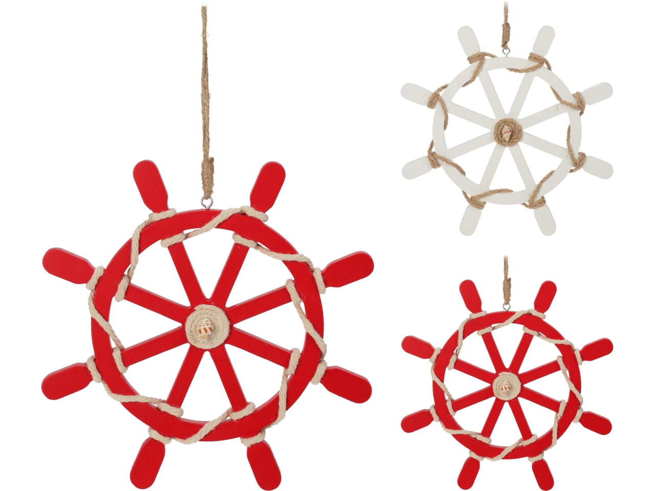 Decorazione timone da parete in legno con corda colori assortiti stile marinaro - 24 cm - Vacchetti