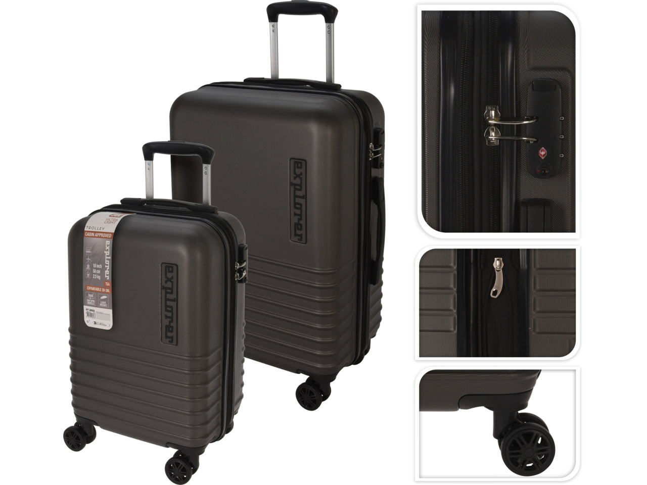 Trolley in abs colore grigio scuro il set comprende 2 trolley