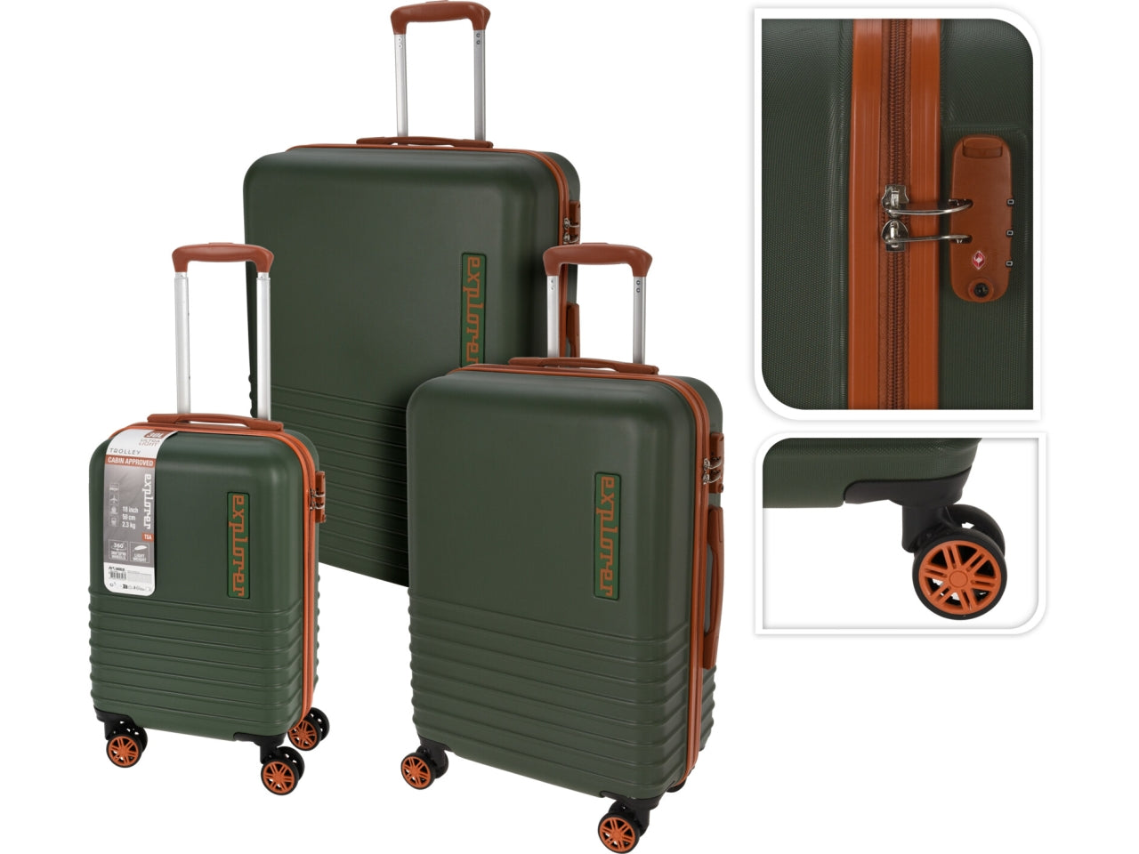 Trolley in abs deluxe colore verde il set comprende 3 trolley