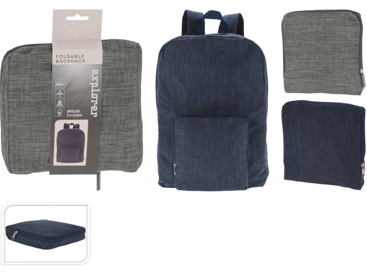 Zaino tascabile misura 31x13x45cm in 2 colori assortiti