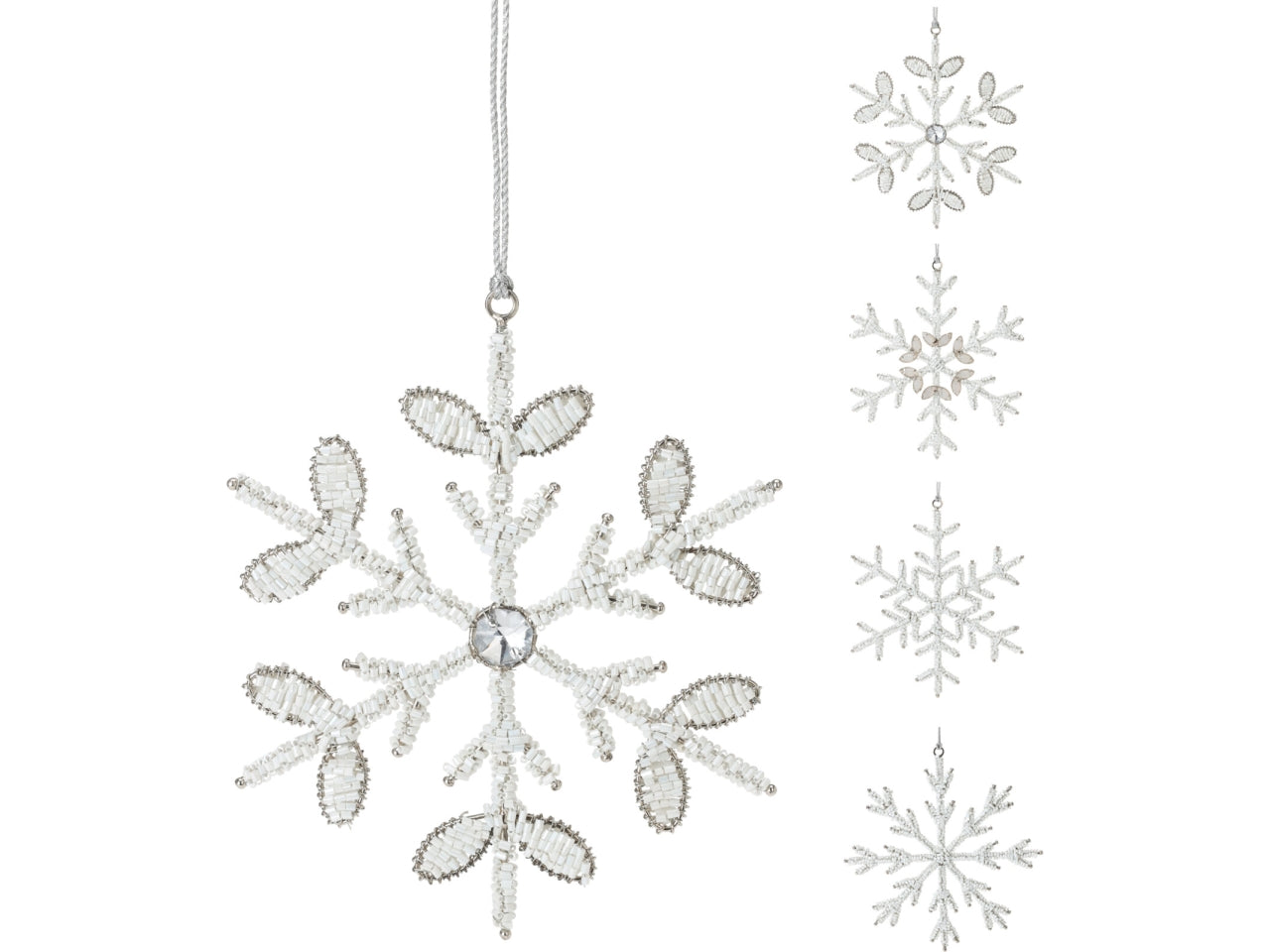 Pendente fiocco di neve con perline 15cm in 4 assortimenti