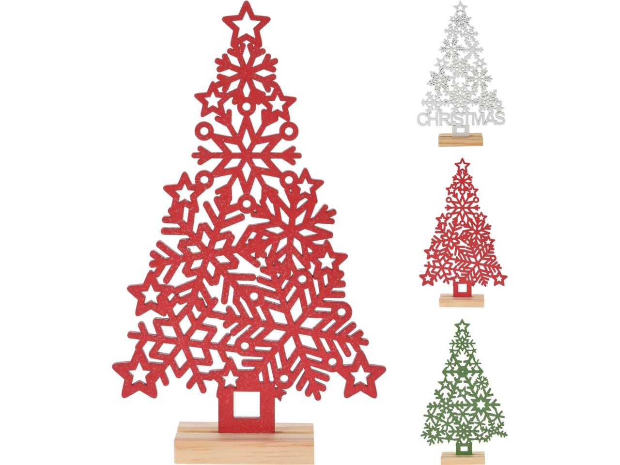 Albero di natale su base in legno misura 18x30cm in 3 assortimenti