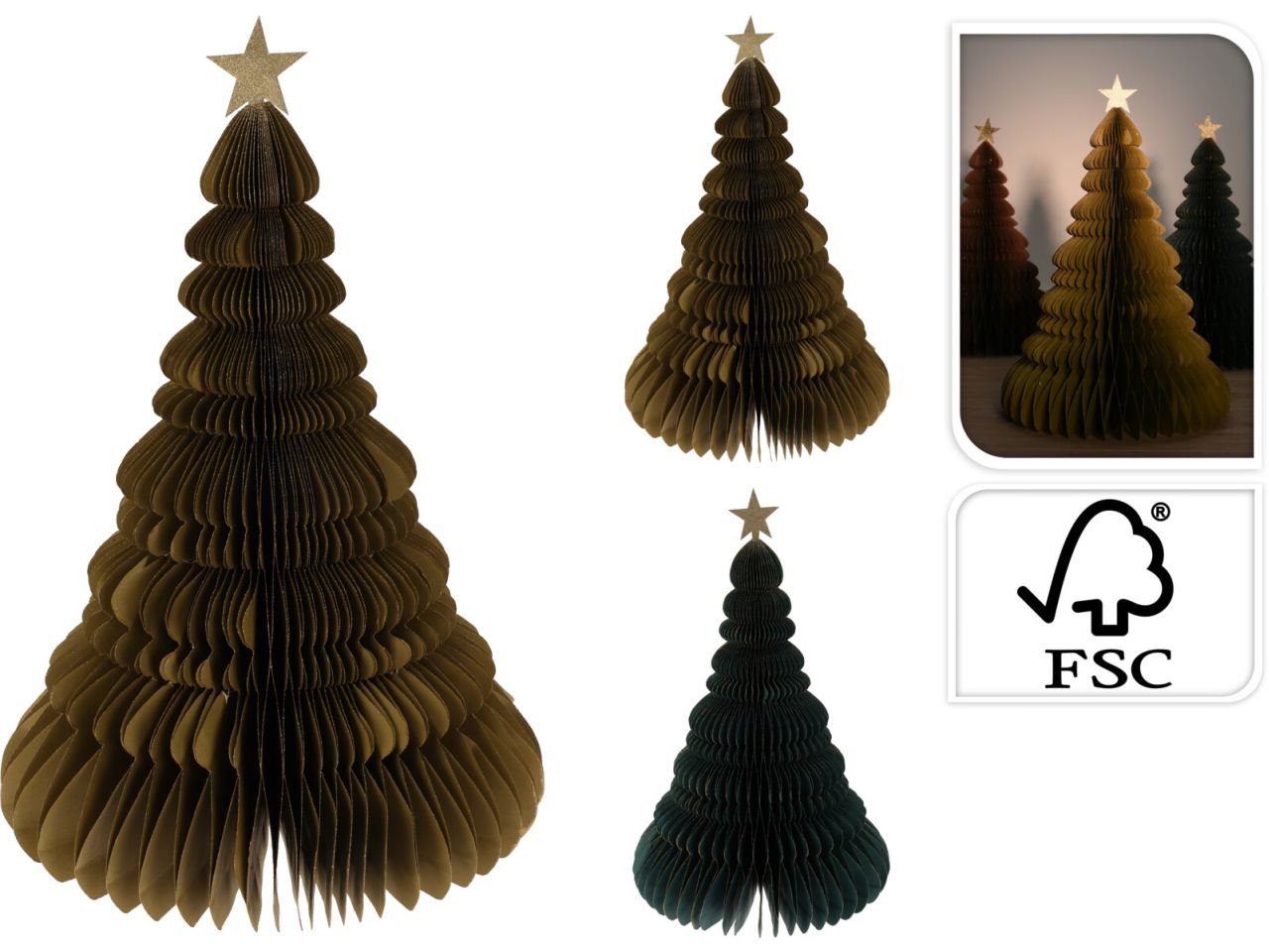 Albero di natale in carta misura 40cm in 3 assortimenti