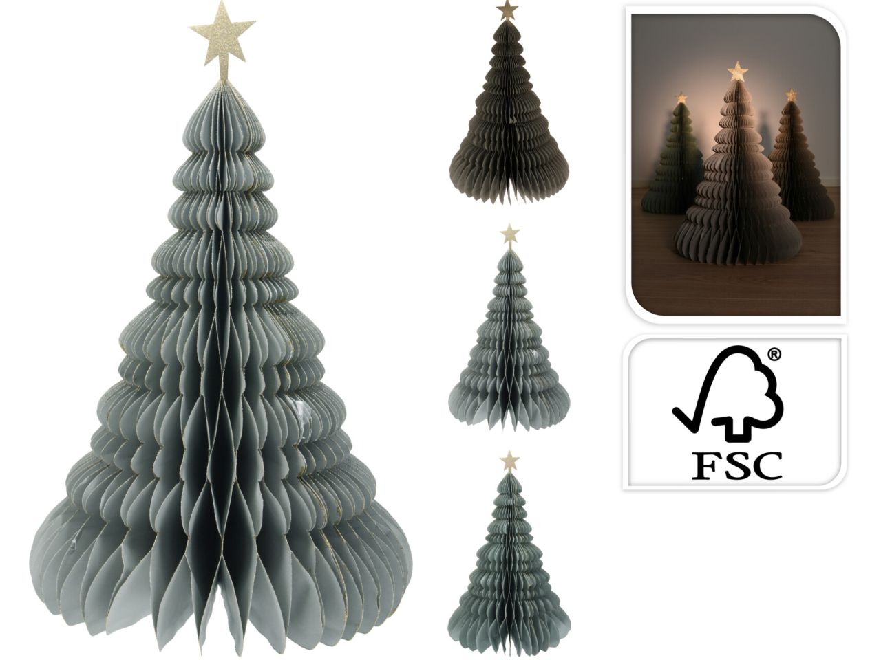 Albero di natale in carta misura 40cm in 3 assortimenti