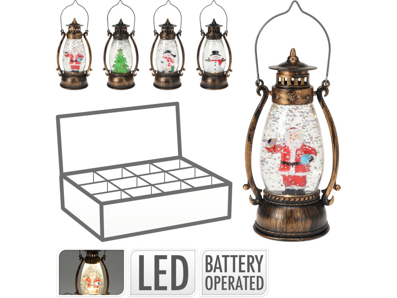 Lanterna con decorazione natalizia con led misura 14cm in 4 assortimenti