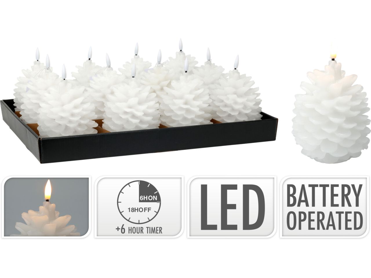 Candela pigna con led misura 13cm colore bianco a batteria