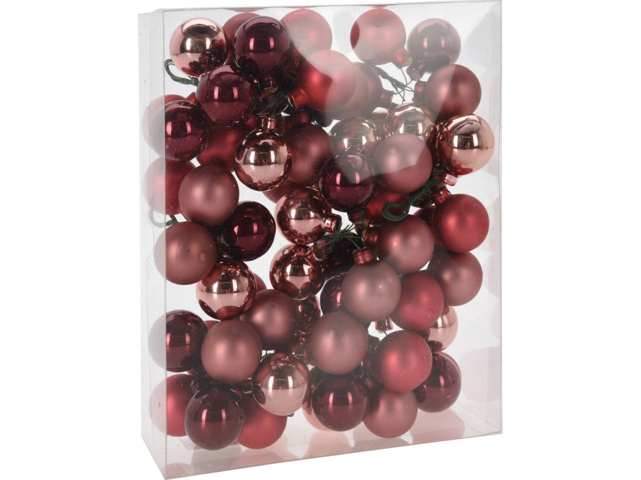 Grappolo con 6 mini sfere burgundy/rosa vetro 3cm su filo