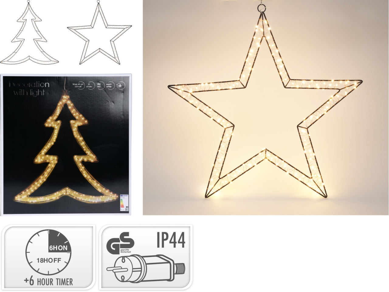 Figura natalizia pensile con led in 2 assortimenti