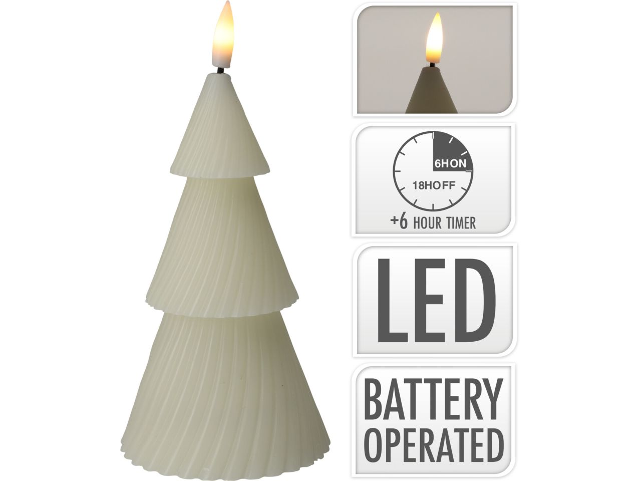 Candela albero di natale con led misura 11cm colore avorio a batteria