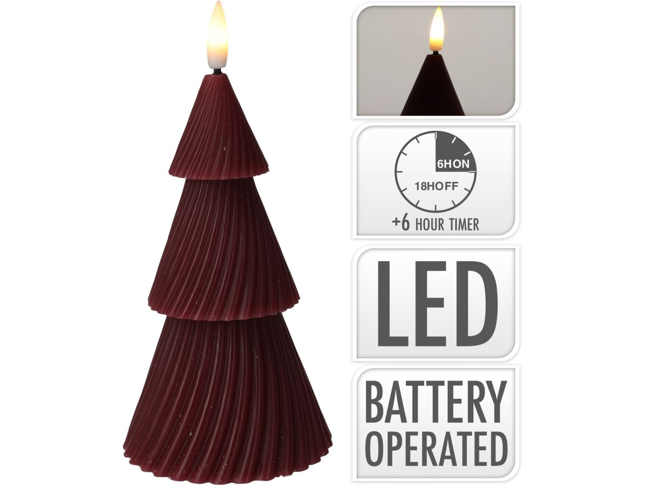 Candela albero di natale misura 11cm colore rossa a batteria