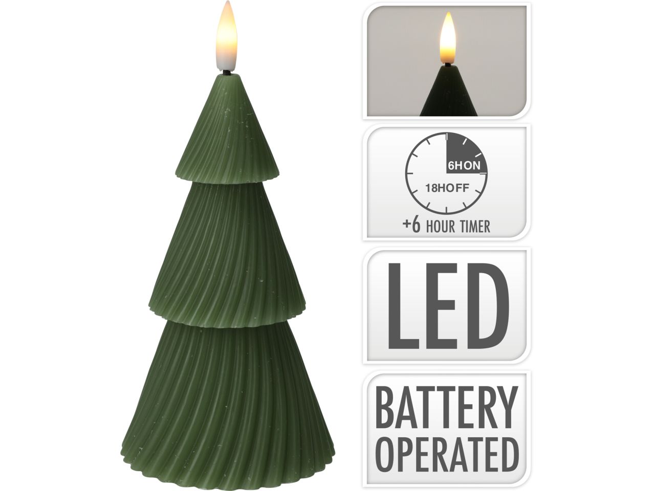 Candela albero di natale con led misura 11cm colore verde a batteria