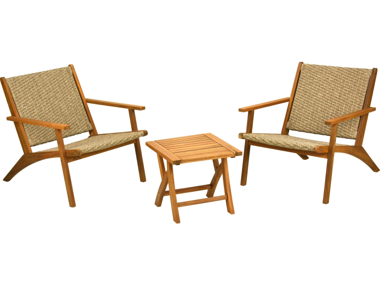 Set relax giardino in acacia e polirattan colore naturale stile moderno - 2 poltrone e 1 tavolo - dimensioni sedie: 62x78x67cm - tavolo: 40x40x36 cm - Koopman