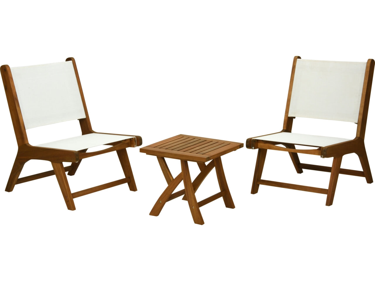 Set relax giardino in acacia bianco e naturale - stile moderno con 2 poltrone e 1 tavolo - sedie: 70x50x75 cm, tavolo: 40x40x36 cm - Koopman