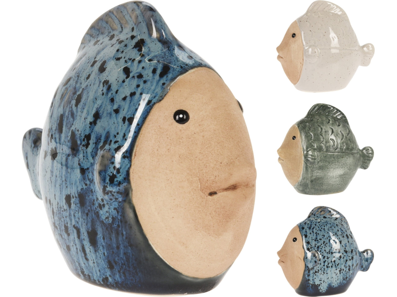 Pesce decorativo in porcellana stile marinaro colori assortiti - 11x6x9 cm - Koopman
