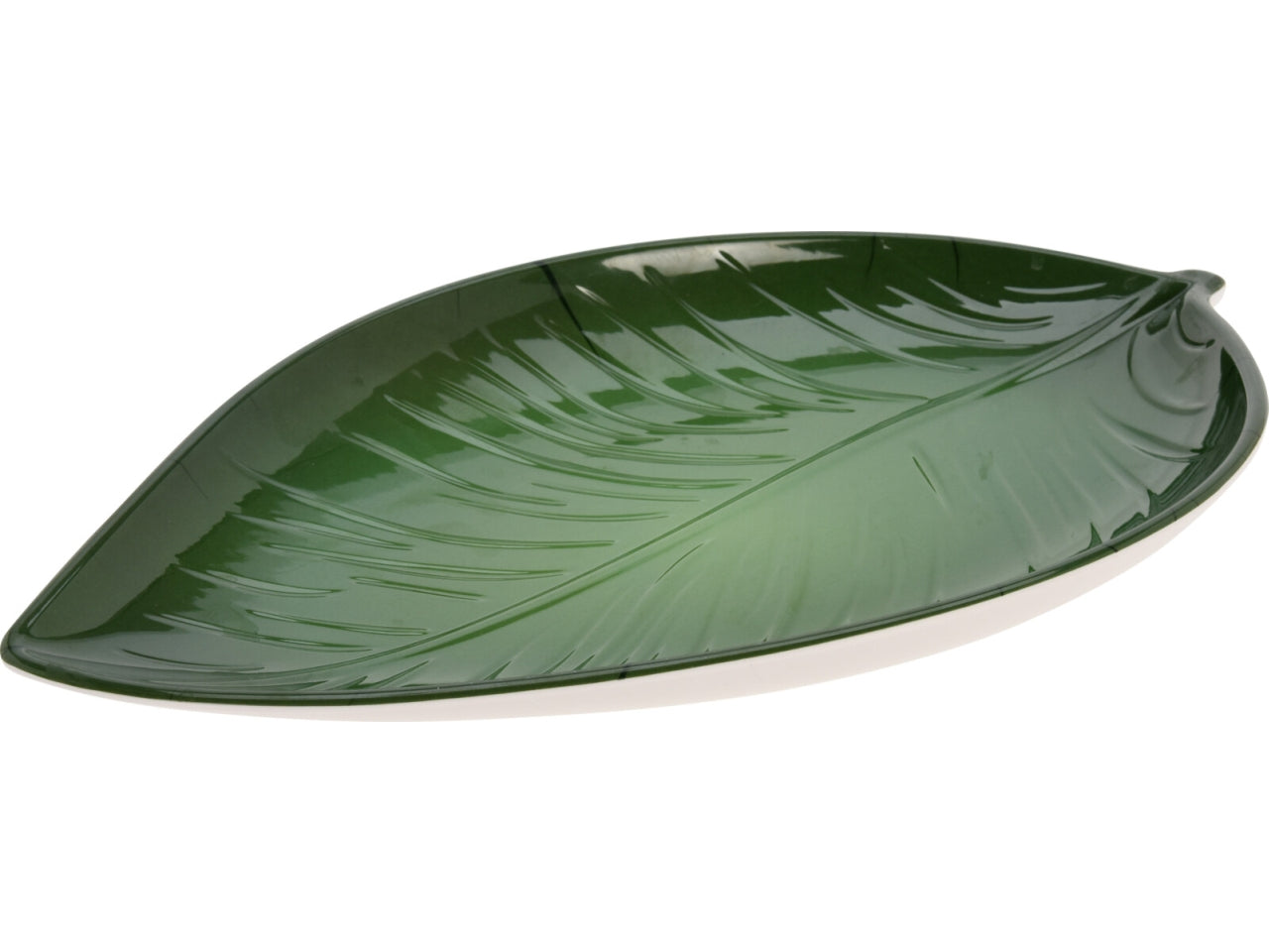 Piatto foglia in melamina verde e bianco, 24x41 cm - stile jungle - Koopman
