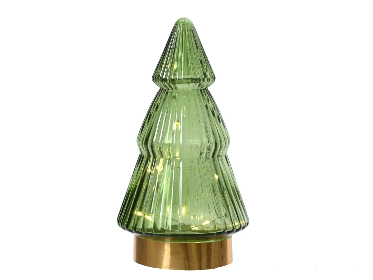 Alberello in vetro con microled d.10,5x19,5cm a batteria verde