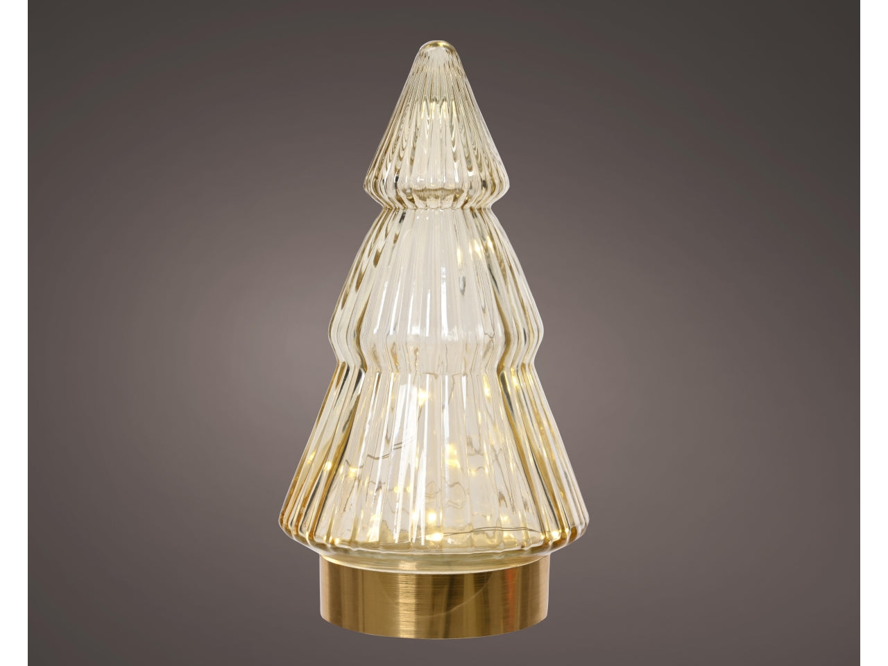 Alberello in vetro con microled d.10,5x19,5cm a batteria marrone