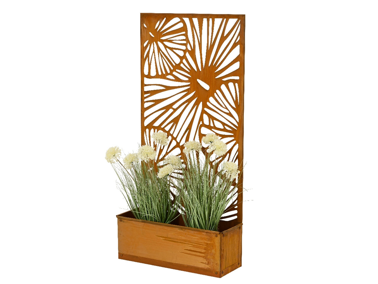 Frangivista con fioriera in metallo per esterno 57x21cm x altezza 118cm colore ruggine